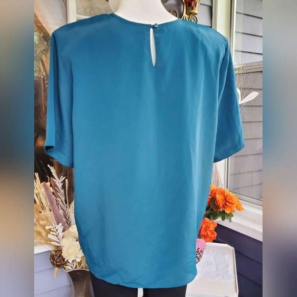 VTG Karen Scott Lightweight Dark Green Blouse Summer Top Large - Picture 3 of 5